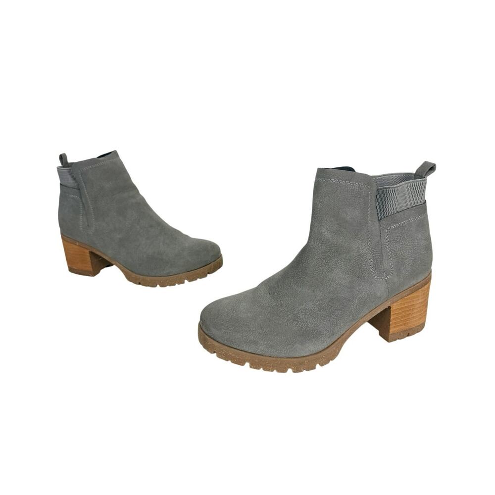 Korks Elsie Gray Ankle Boots Booties Pull On Lug Sole Stacked Heel Sz 11